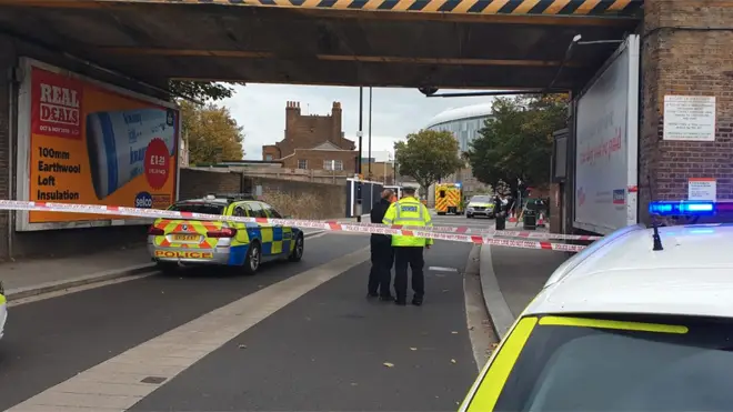 Police at the scene in Tottenham