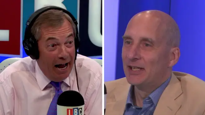 Nigel Farage and Lord Andrew Adonis in the LBC studio.