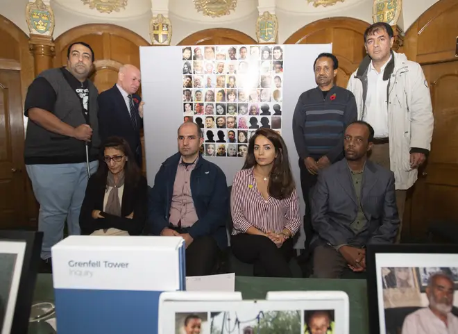 Survivors of the Grenfell Tower fire, during a press conference at Church House, Westminster