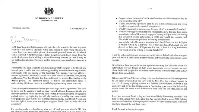 The Prime Minister's letter to Jeremy Corbyn