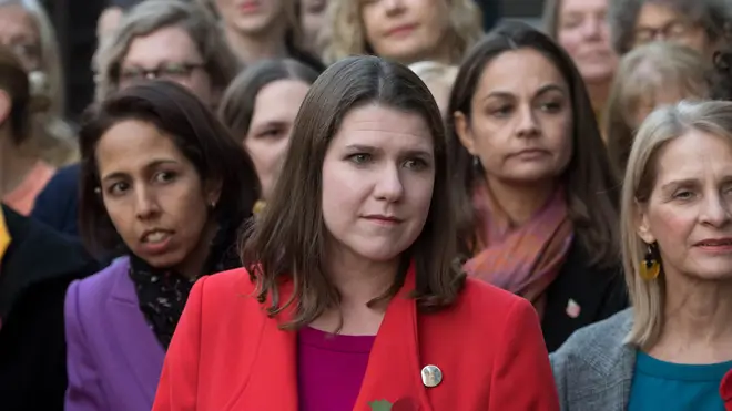 Liberal Democrat leader Jo Swinson speaks to the media outside the Houses of Parliament