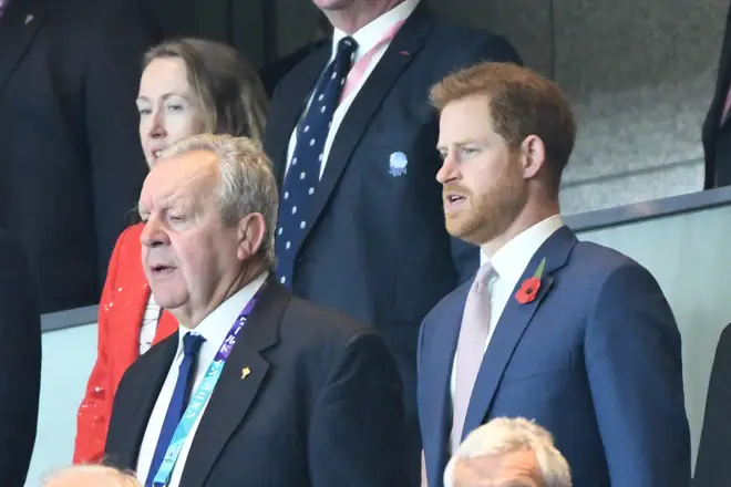 Prince Harry, Duke of Sussex during the 2019 Rugby World Cup Final match between England and South Africa