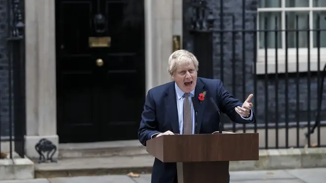 Boris Johnson made the speech outside Downing Street