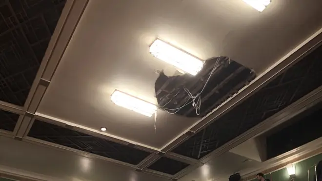 The ceiling caved in mid-way through the performance