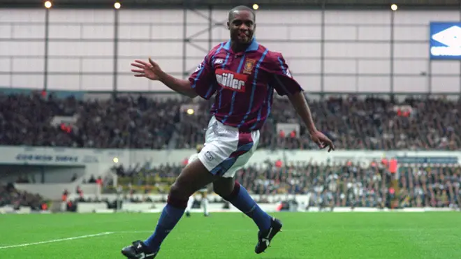 Dalian Atkinson celebrates a goal against Tottenham Hotspur in his days as a player in 1994