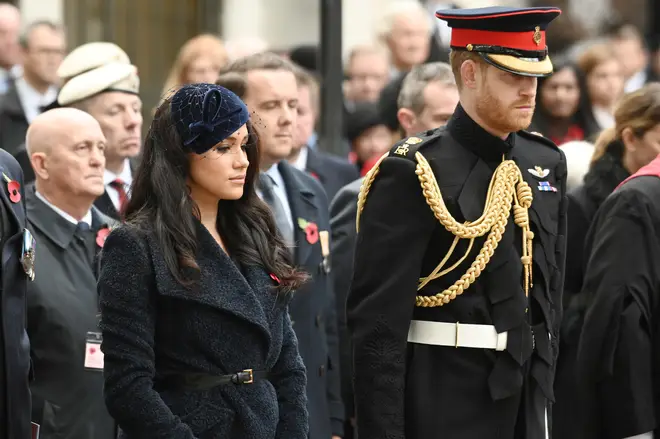 The Duke and Duchess of Sussex at the Cenotaph at Remembrance Sunday