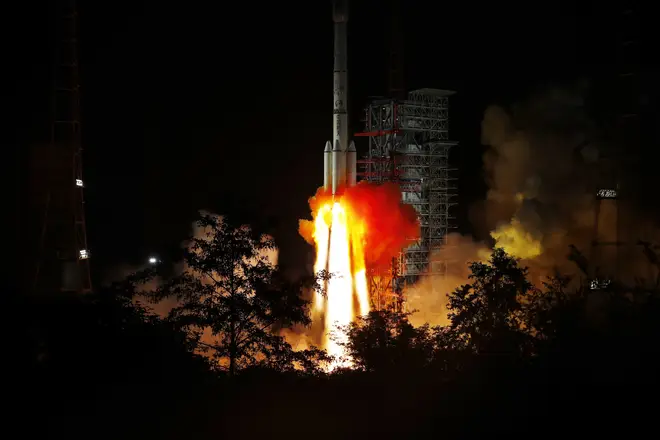 A carrier rocket with a BDS satellite launches from a Satellite Launch Centre in China
