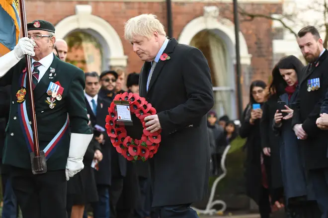 Boris Johnson lays a wreath in Wolverhampton