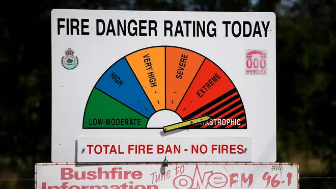 A bushfire danger rating sign is seen near Richmond, west of Sydney
