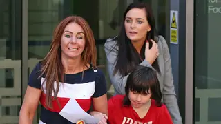Orfhlaith Begley with Charlotte and Billy Caldwell leaving the Home Office in London