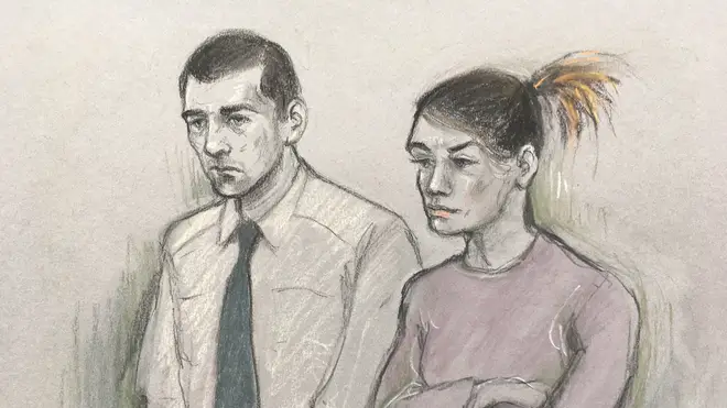 Court artist sketch by Elizabeth Cook showing Waterson and Hoare