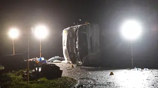 The minibus overturned on the B1040 in Cambridgeshire