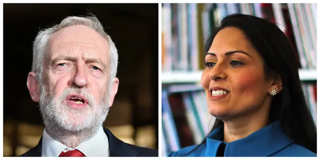 Labour leader Jeremy Corbyn and Priti Patel