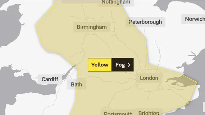 The Met Office has issued a yellow warning of freezing fog