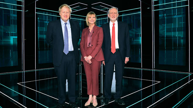 Boris Johnson, Jeremy Corbyn and host Julie Etchingham