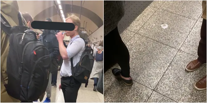 The man was brushing his teeth in front of other commuters