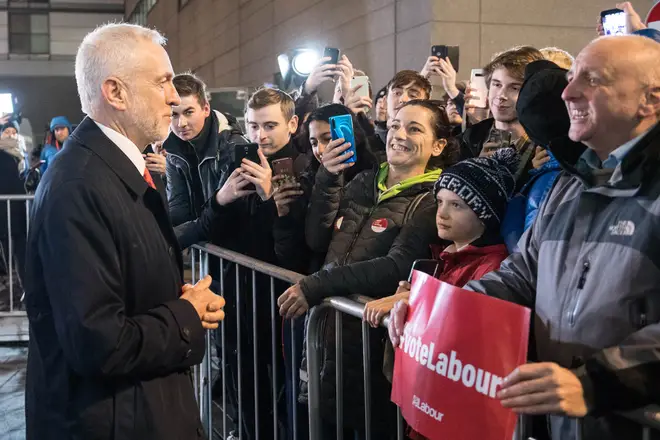 Jeremy Corbyn meeting supporters before the ITV debate
