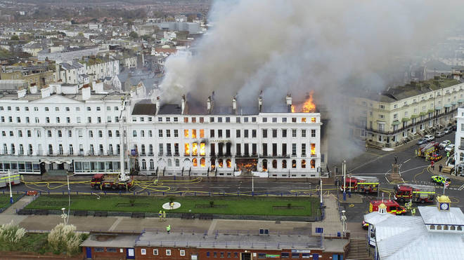 A huge blaze has devastated the Claremont Hotel
