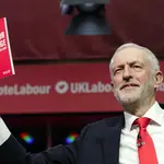 Jeremy Corbyn shows off the Labour manifesto