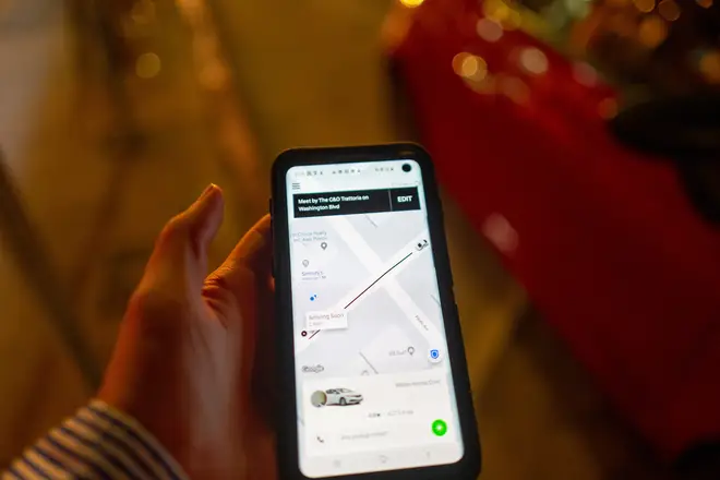 The Uber app is used to find nearby cars