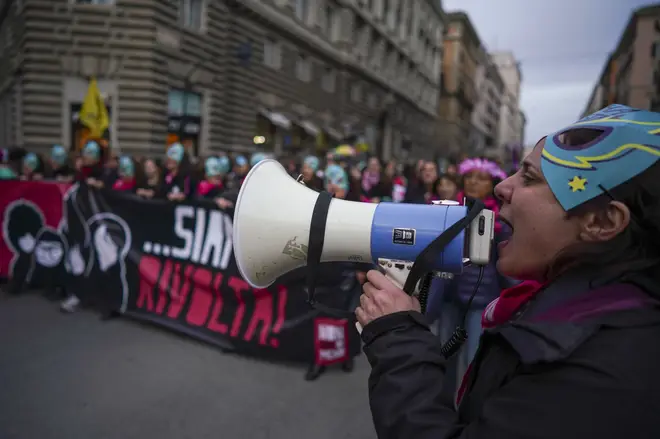 Demonstrators in Rome march during a national march against violence on women