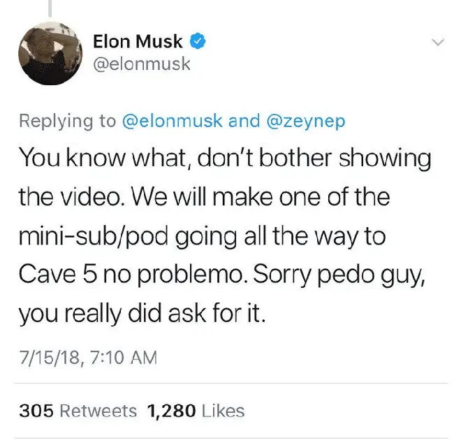 The tweet from Mr Musk's account