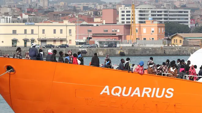 The Aquarius carrying rescued immigrants arrives on the island of Sicily after a rescue operation in the Mediterranean sea.