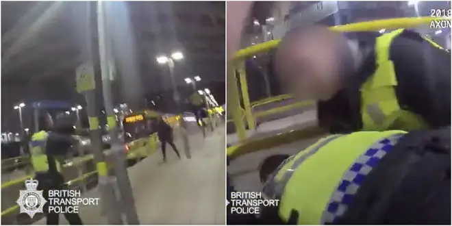 Shocking footage shows brave officers restrain the attacker