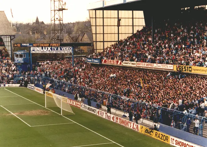 The West Terrace at Leppings Lane end of the Hillsborough football ground