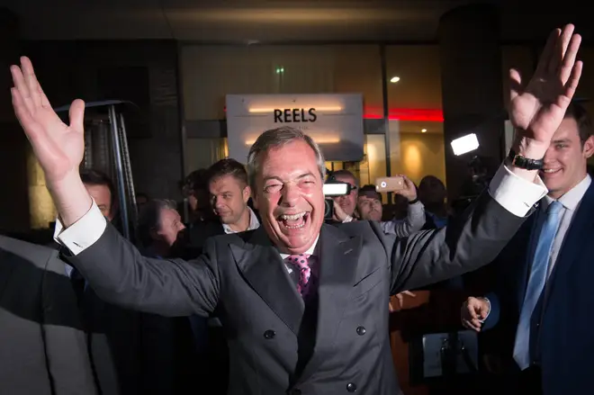 Nigel Farage celebrates on referendum day