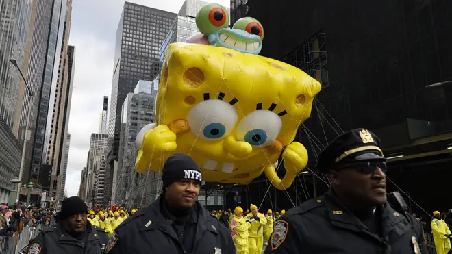 Spongebob flew through Manhattan during the parade