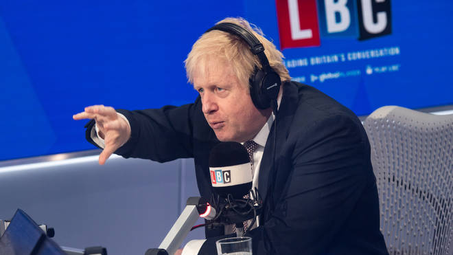 Boris Johnson answering questions in his LBC phone-in